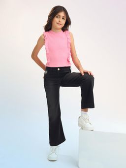U.S. POLO ASSN. - Girls Black Cotton Solid Jeans