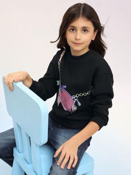 U.S. POLO ASSN. - Girls Black Polyester Printed Sweatshirt