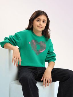 U.S. POLO ASSN. - Girls Green Polyester Embellished Sweatshirt