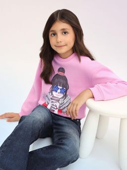 U.S. POLO ASSN. - Girls Pink Polyester Printed Sweatshirt