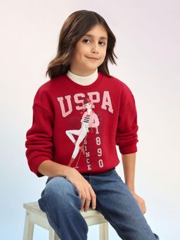 U.S. POLO ASSN. - Girls Red Polyester Printed Sweatshirt