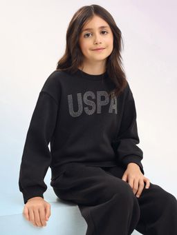 U.S. POLO ASSN. - Girls Black Polyester Embellished Sweatshirt