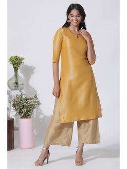 W - Yellow Cotton Zari Embellished Kurta & Parallel Pants (Set of 2)