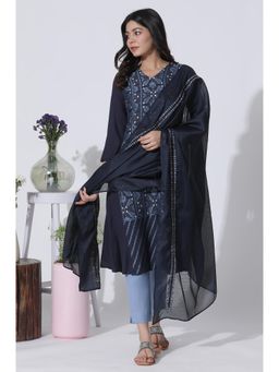 W - Blue Suzani Motif Printed Kurta, Pants With Dupatta (Set of 3)