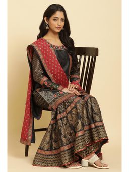 WISHFUL by W - Grey Embroidered Short Kurta, Sharara & Dupatta (Set of 3)