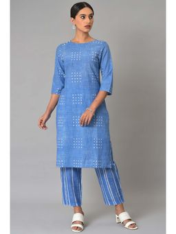 W - Blue Printed Kurta & Pants Co-Ord (Set of 2)
