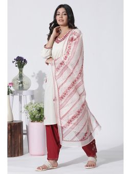 W - White Embroidered Cotton Kurta, Salwar With Dupatta (Set of 3)