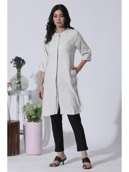 W - Off-White Striped Yar-Dyed Shirt Kurta & Pants (Set of 2)