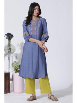 W - Blue Thread Embroidered Kurta & Pants (Set of 2)