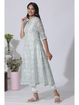 W - White Floral Printed Kota Kurta & Pants (Set of 2)