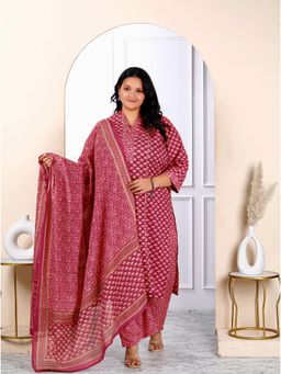 Doriyaan - Womens Plus Size Floral Gota Patti Pink Kurta & Palazzo with Dupatta (Set of 3)