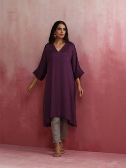 trueBrowns - Purple Modal Kimono Kurta with Pant (Set of 2)