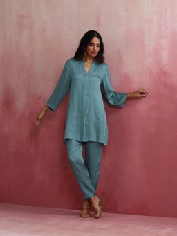 trueBrowns - Light Blue Modal Straight Kurta Co-Ord (Set of 2)