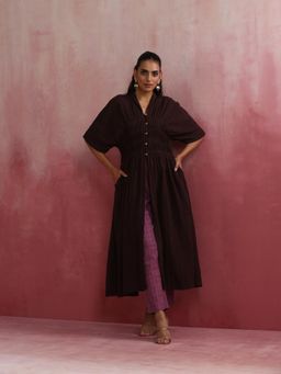 trueBrowns - Cola Cotton Dobby Pleated Kurta with Pant (Set of 2)