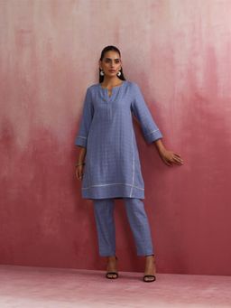 trueBrowns - Sky Blue Cotton Kurta Co-Ord (Set of 2)