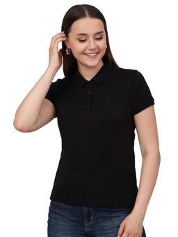 Cantabil - Women Solid Black Half Sleeves Casual T Shirt