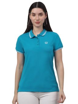 Cantabil - Women Solid Blue Half Sleeves Casual T Shirt