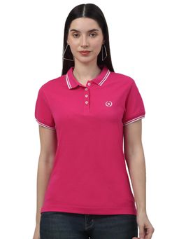 Cantabil - Women Solid Pink Half Sleeves Casual T Shirt