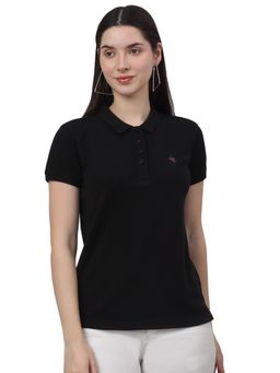 Cantabil - Women Solid Black Half Sleeves Casual T Shirt
