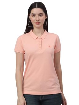 Cantabil - Women Solid Peach Half Sleeves Casual T Shirt