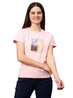 Cantabil - Women Printed Pink Half Sleeves Casual T Shirt