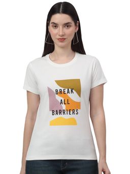 Cantabil - Women Printed Ivory Half Sleeves Casual T Shirt