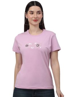 Cantabil - Women Printed Lilac Half Sleeves Casual T Shirt
