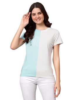 Cantabil - Women Color Block Multicolor Half Sleeves Casual T Shirt
