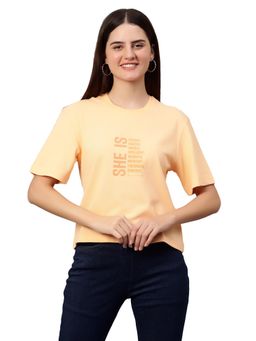 Cantabil - Women Printed Peach Half Sleeves Casual T Shirt