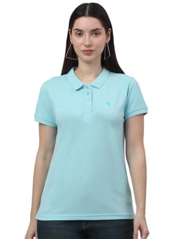 Cantabil - Women Solid Aqua Half Sleeves Casual T Shirt