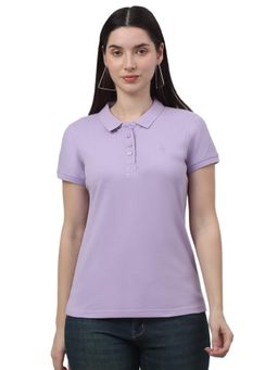 Cantabil - Women Solid Lavender Half Sleeves Casual T Shirt