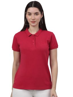 Cantabil - Women Solid Red Half Sleeves Casual T Shirt
