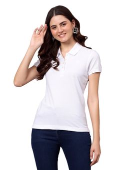 Cantabil - Women Solid White Half Sleeves Casual T Shirt
