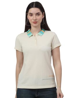 Cantabil - Women Solid Beige Half Sleeves Casual T Shirt