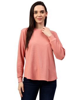 Cantabil - Women Solid Peach Full Sleeve Casual T Shirt