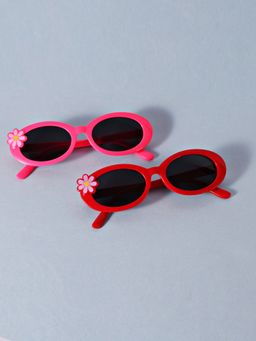 DukieKooky - Kids Pack of 2 Black Lens Red Oval Sunglasses with UV Protected Lens (M)