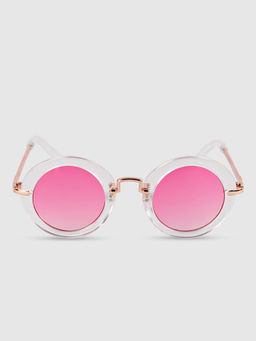 DukieKooky - Unisex Kids Pink Lens White Round Sunglasses with UV Protected Lens (M)