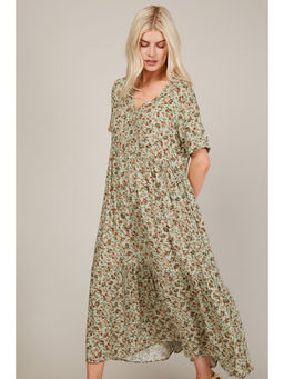 Trendyol - Beige Floral Midi Smock Dress
