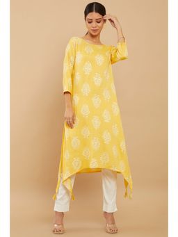 Soch - Women Mustard Rayon Printed Kurta