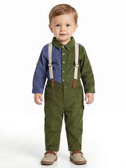 MINI KLUB - Baby Boys Trousers With Suspender - Olive Green