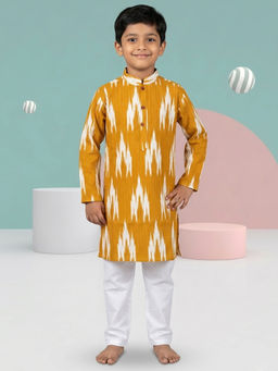 Kinder Kids - Ikat Printed Kurta and Pyjama- Yellow
