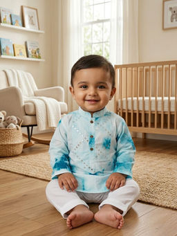 Kinder Kids - Shibori Printed Mirror Work Kurta Pyjama- Blue