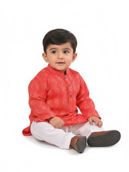 Kinder Kids - Abstract Printed Kurta and Pyjama- Red