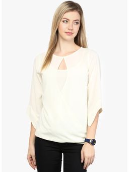 RARE - Women White Solid Blouson Top
