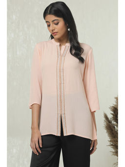 Soch - Womens Peach Rayon Crepe Thread Work Tunic