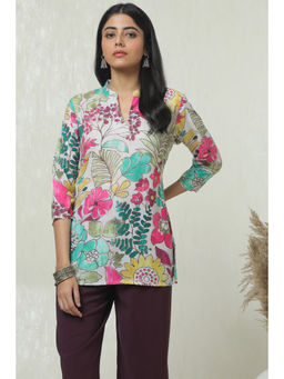 Soch - Womens Off White Crepe Floral Print Tunic