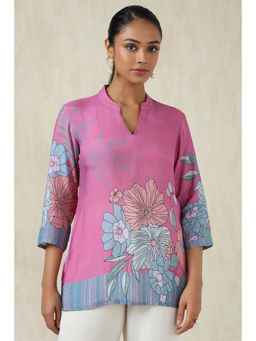 Soch - Womens Onion Pink Muslin Botanical Floral Print Tunic