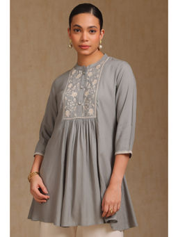 Soch - Womens Grey Viscose Thread Work Tunic