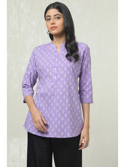 Soch - Womens Purple Cotton Botanical Print Tunic