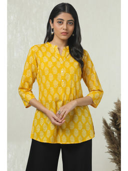 Soch - Womens Yellow Cotton Botanical Print Tunic
